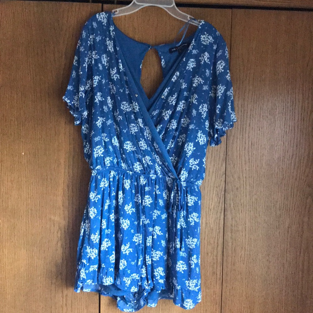 blue patterned romper